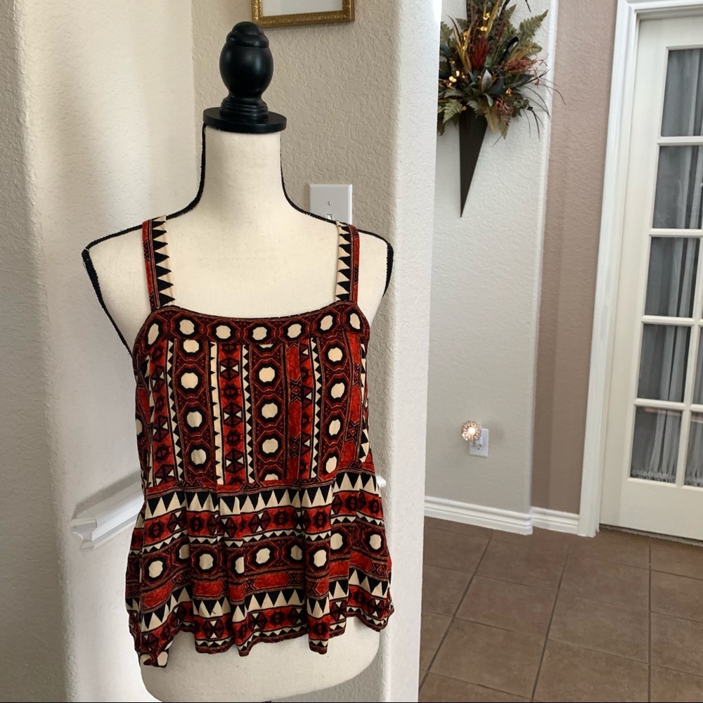 H&M red and black Aztec cropped halter top Size 12